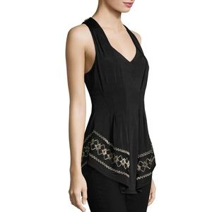Free People XS all eyes on me tank - black & gold embroidered